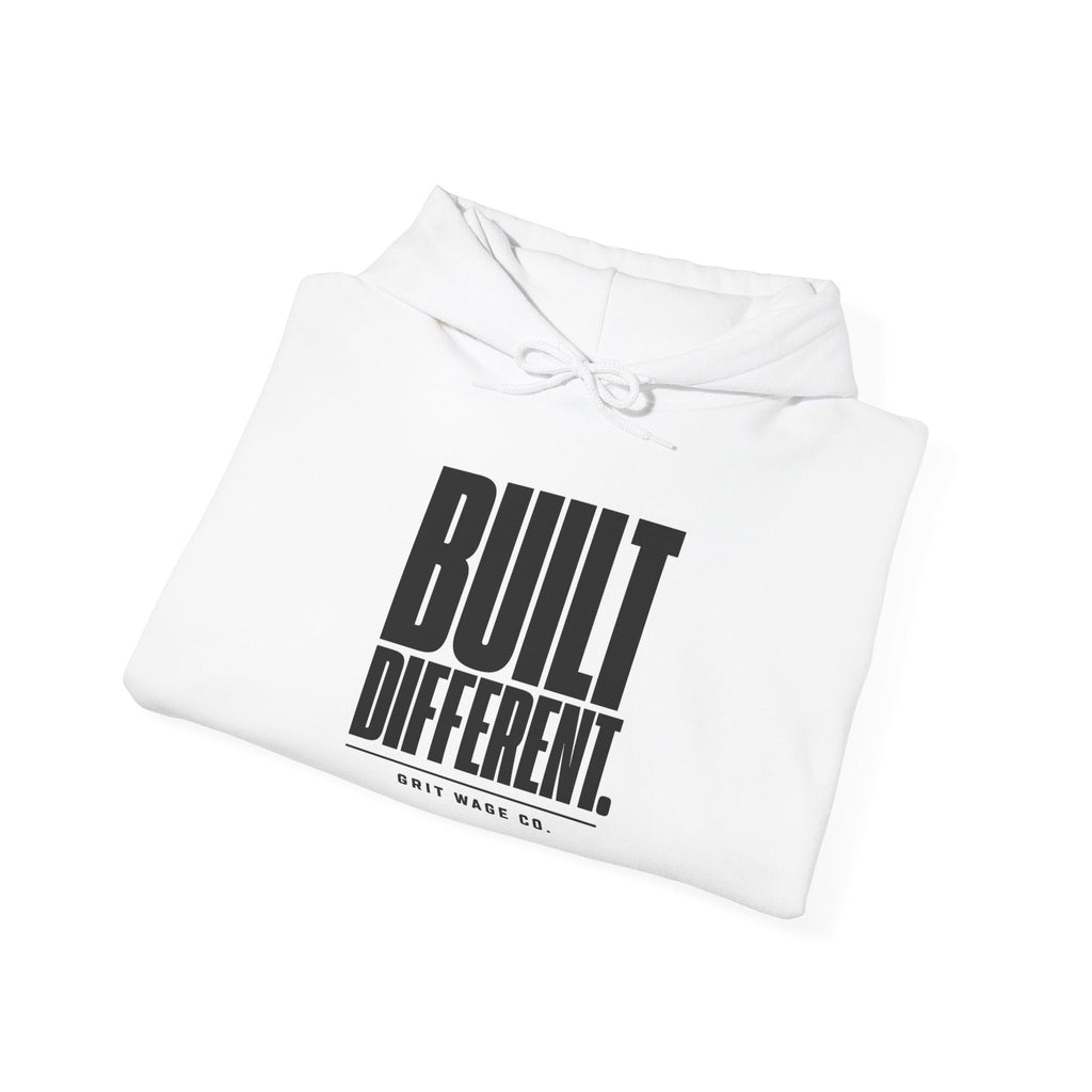Built Different white hoodie folded