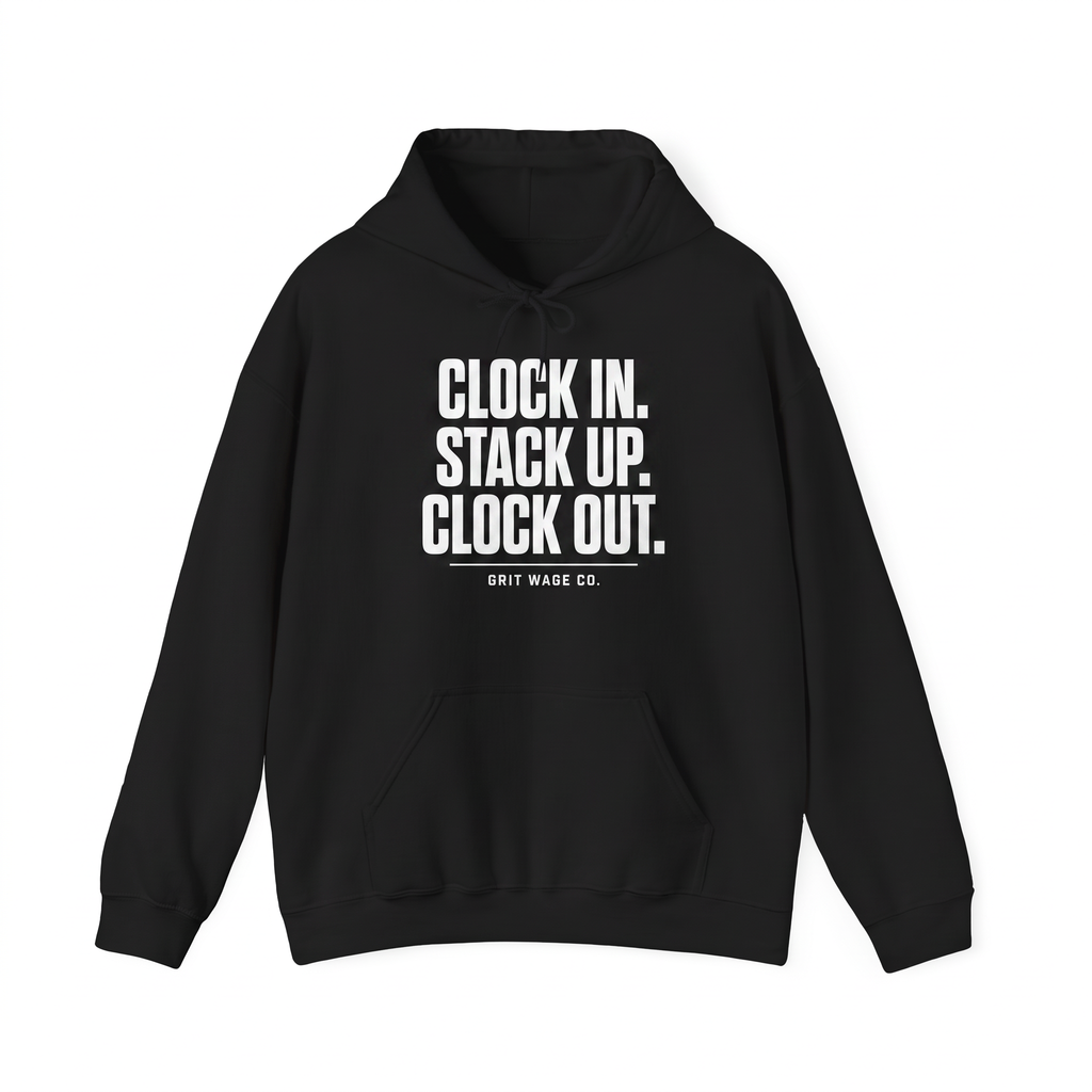 Clock In black hoodie front