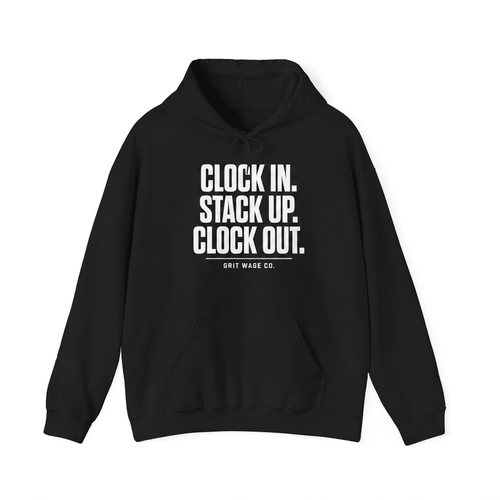 Clock In black hoodie front