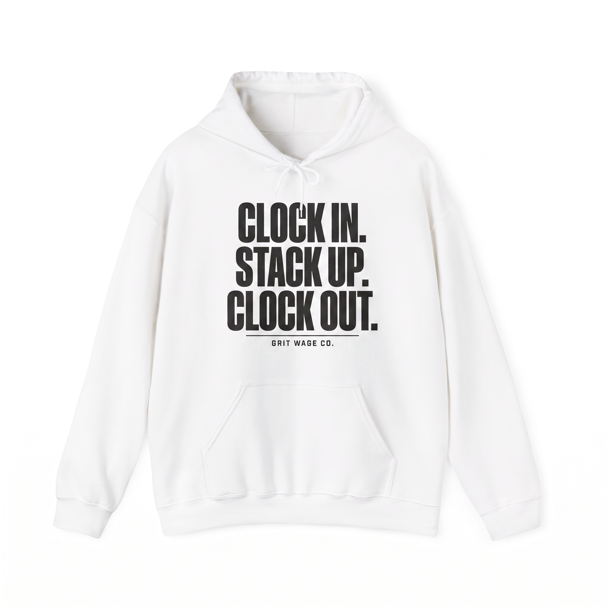 Clock In white hoodie front