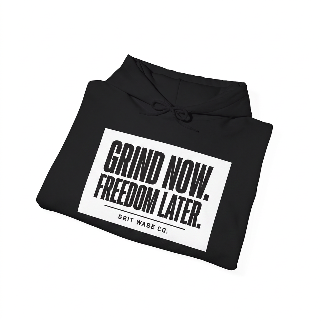 Grind Now black hoodie folded