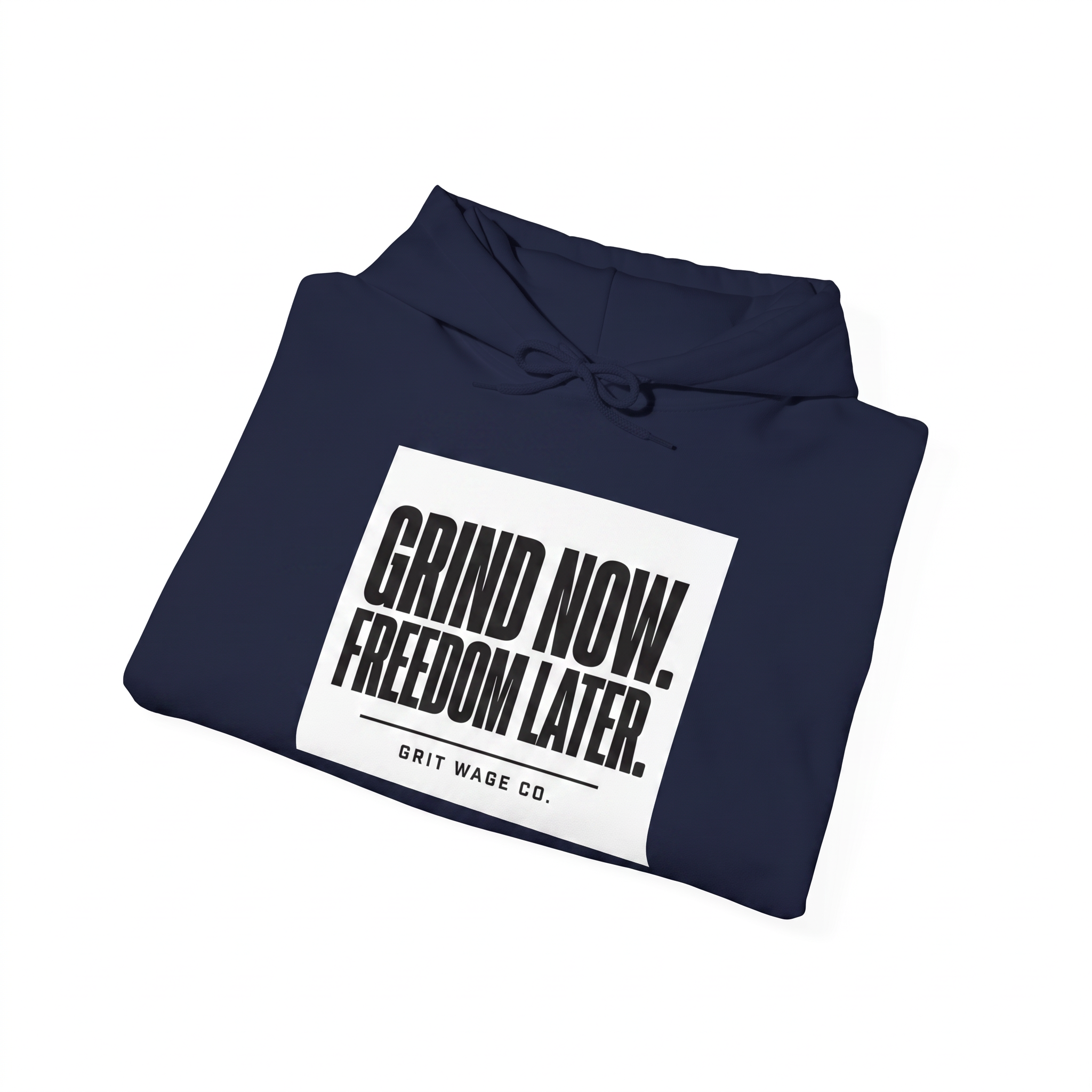 Grind Now navy hoodie folded
