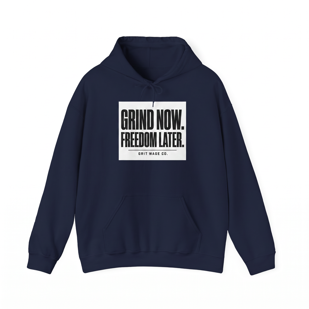Grind Now navy hoodie front