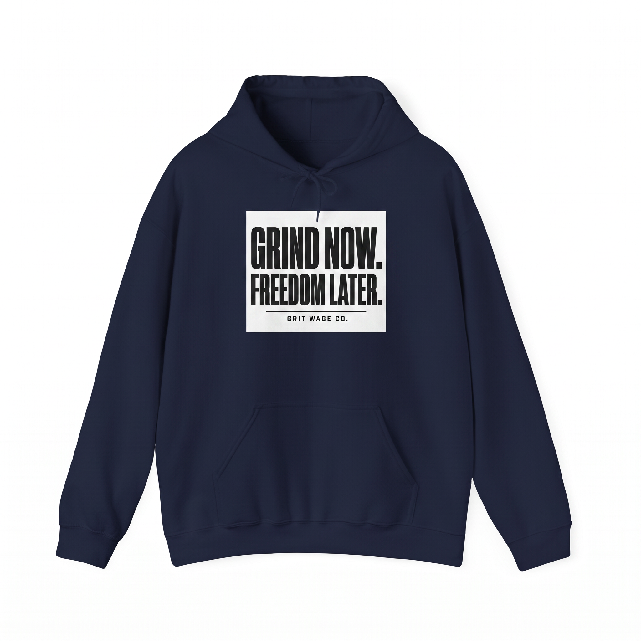 Grind Now navy hoodie front