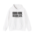 Grind Now white hoodie front